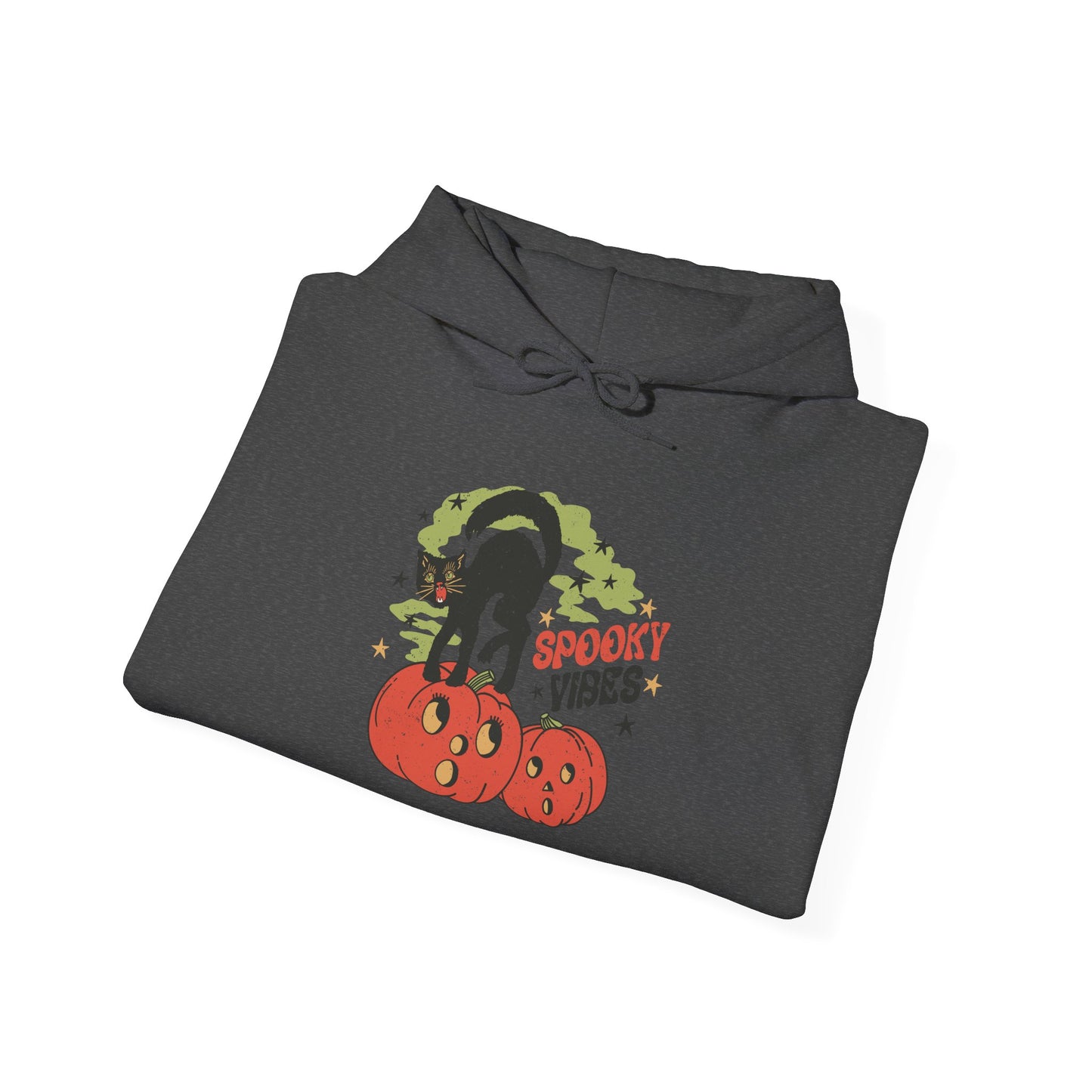 Halloween Hoodie, Retro Halloween Spooky Vibes, Cute Fall Apparel, Cat Pumpkins Design for All Ages Unisex Heavy Blend™ Hooded Sweatshirt