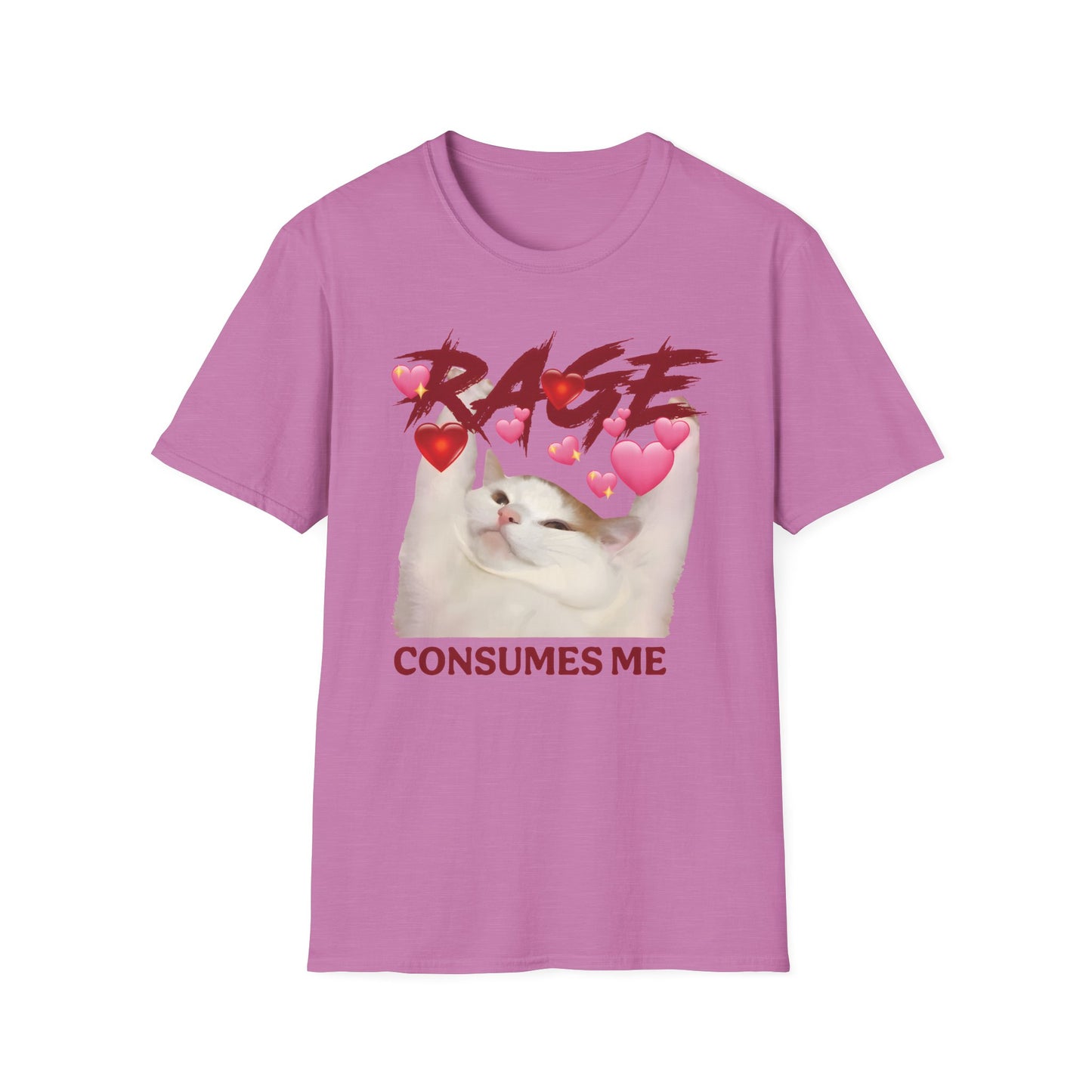 Rage Consumes Me Meme Tee with Hearts and Chaos Energy Vibes