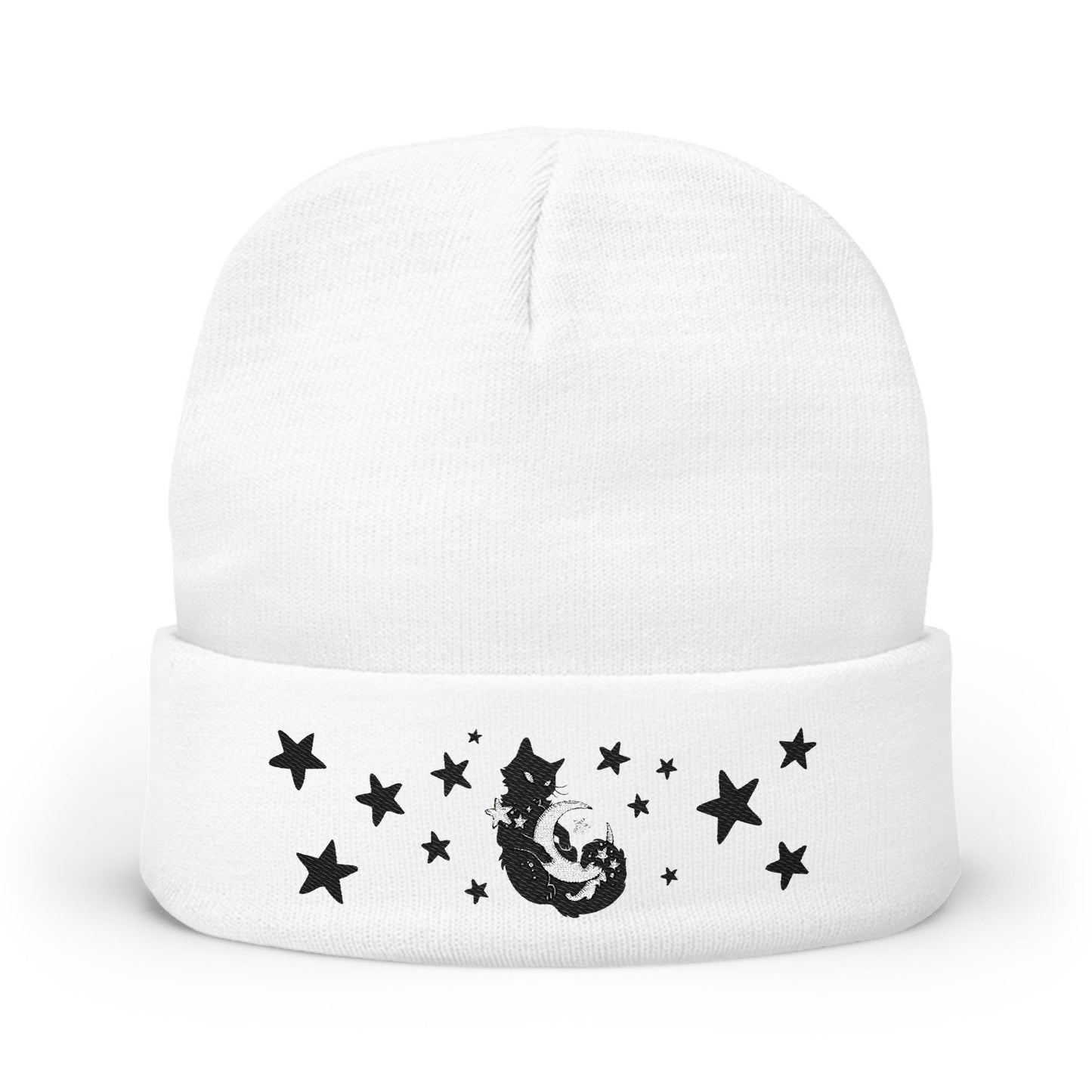 Moon Kitty Amongst the Stars Knit Beanie (Embroidery)