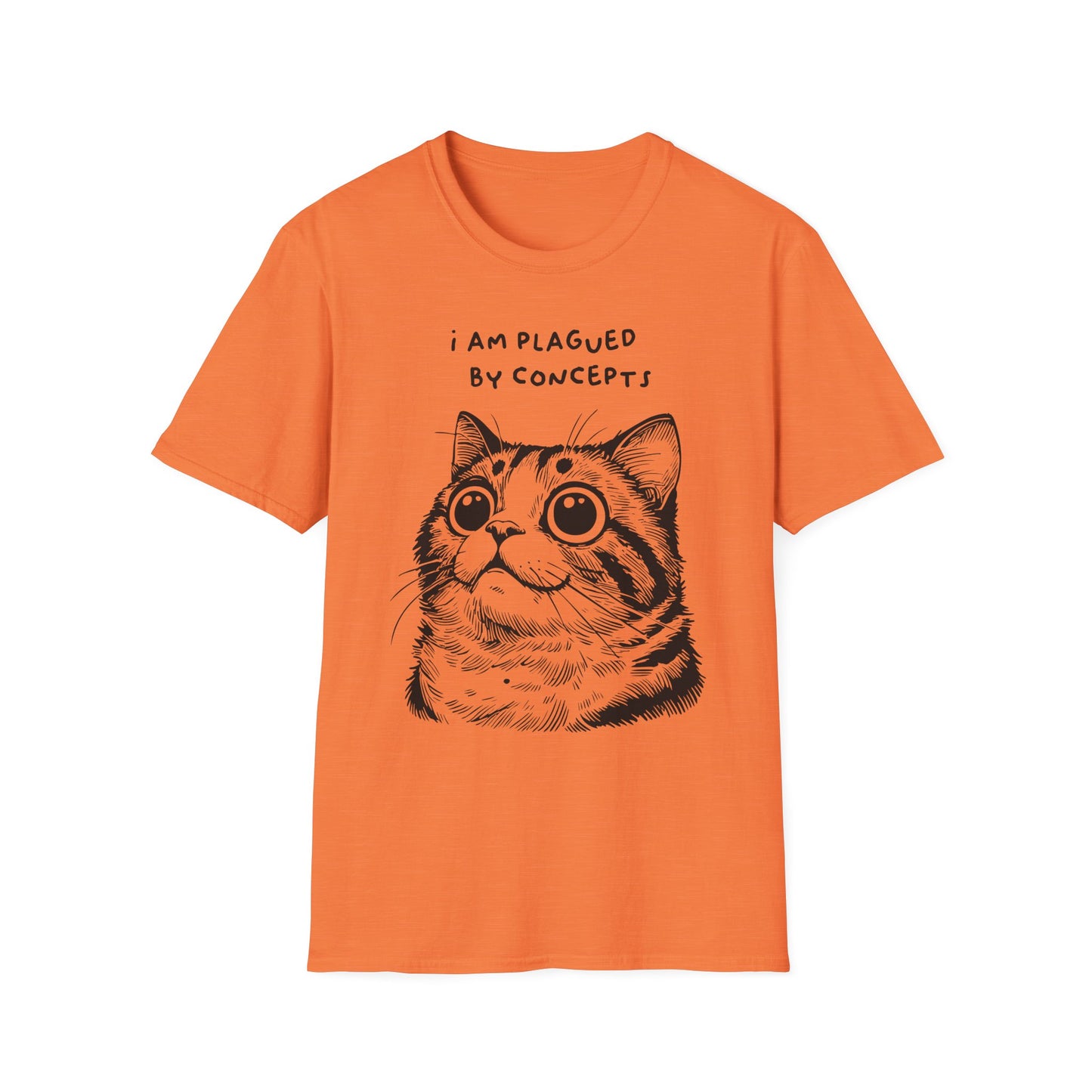 I Am Plagued by Concepts Tee, Existential Meme Cat Design for Overthinkers