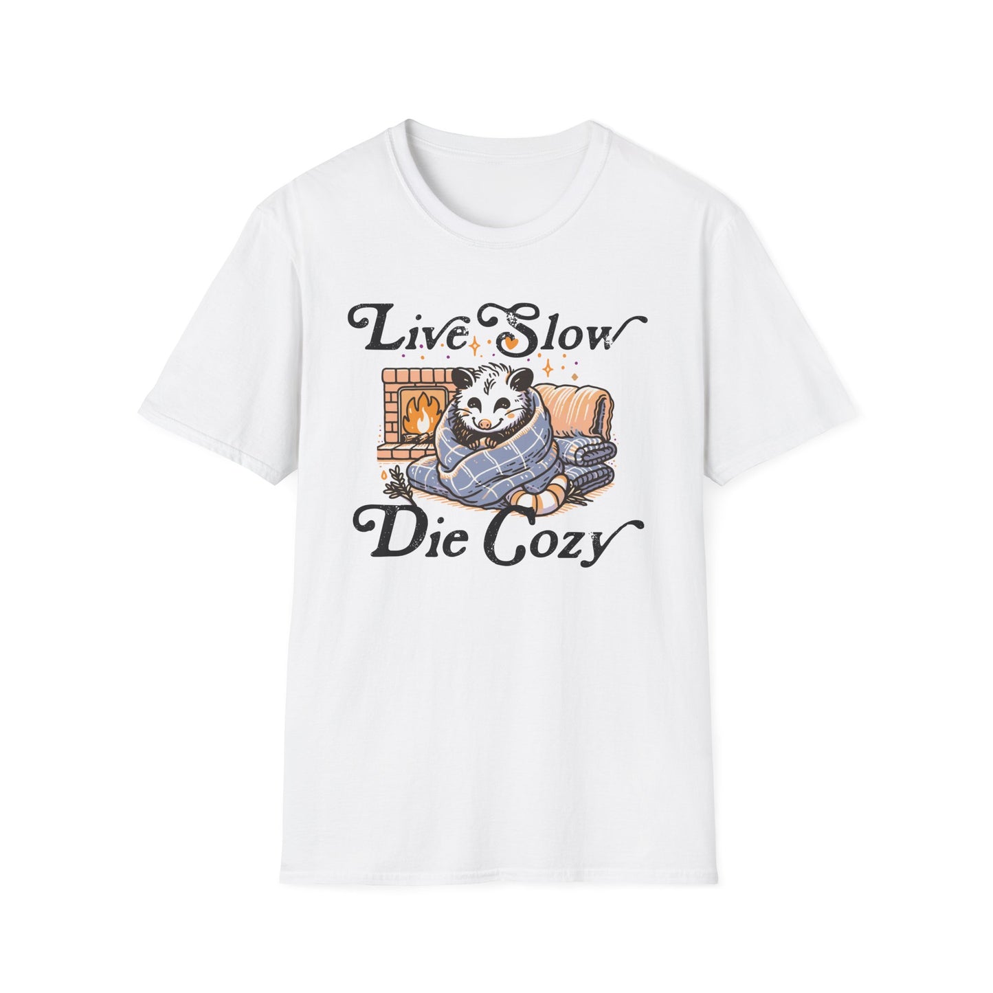 Live Slow Die Cozy Cottagecore Possum Tee for Introverts and Blanket Enthusiasts