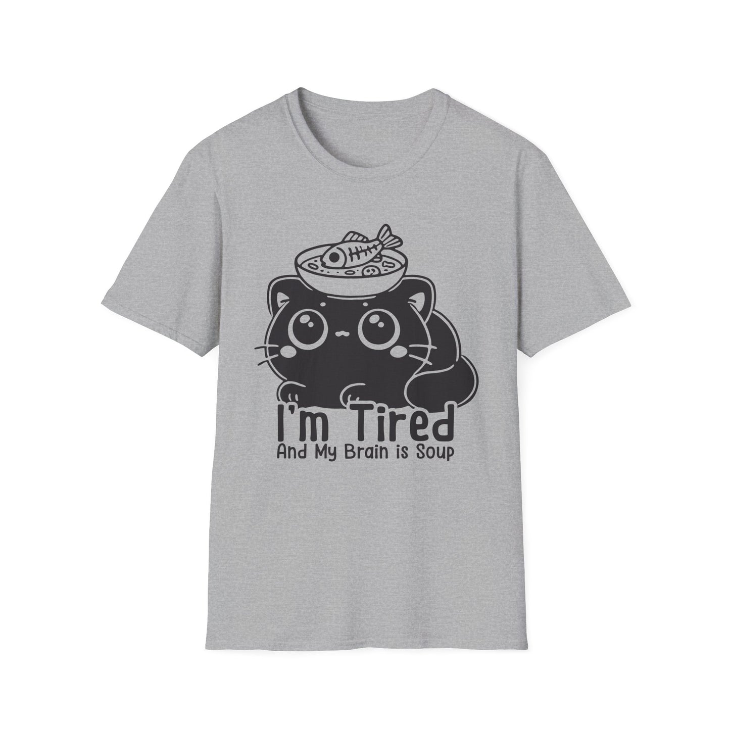 I'm Tired and My Brain is Soup Shirt, Cute Exhausted Cat with Soup Bowl Tee