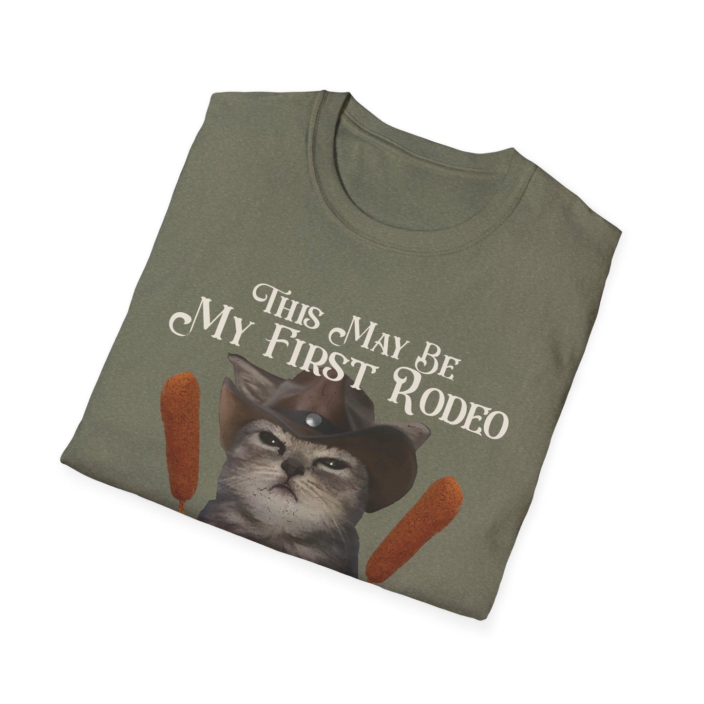 Cowboy Cat Rodeo Tee, This May Be My First Rodeo But I'm on My 5th Corndog Shirt