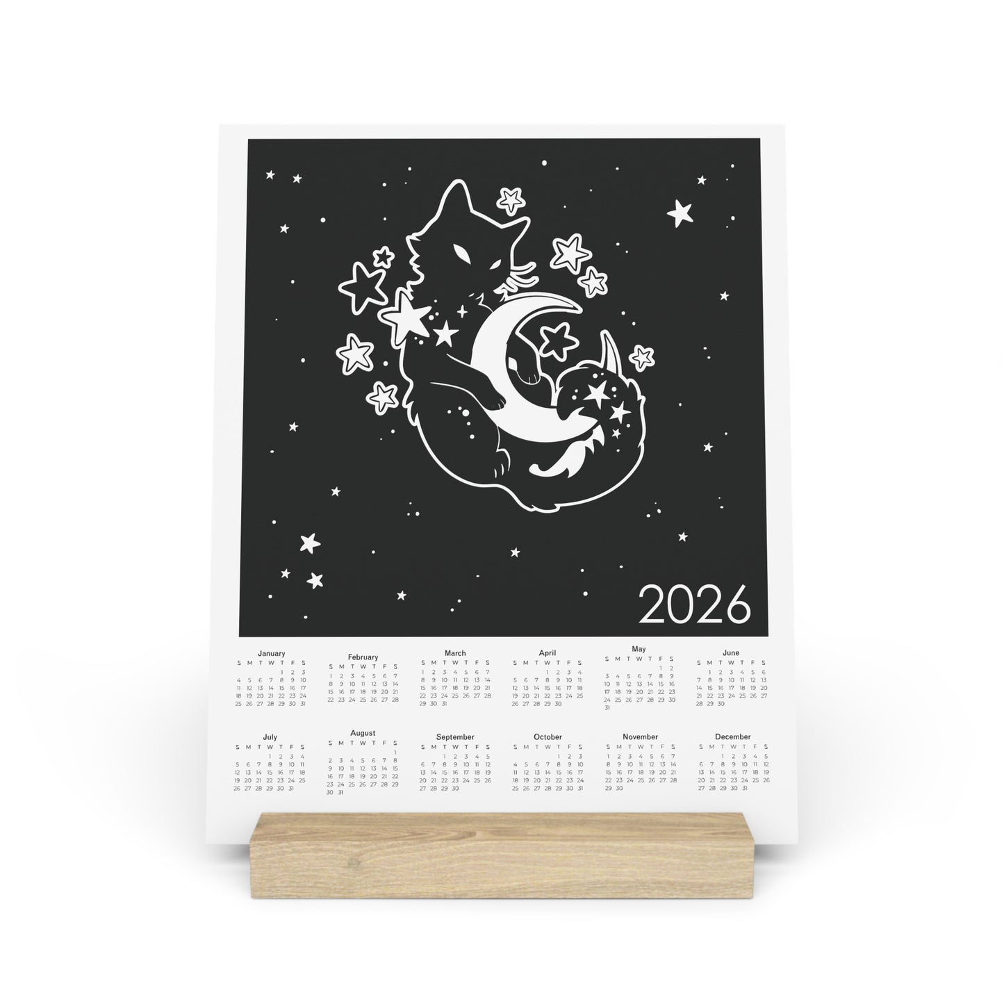 Moon Kitty 2026 Calendar on Gallery Board with Stand