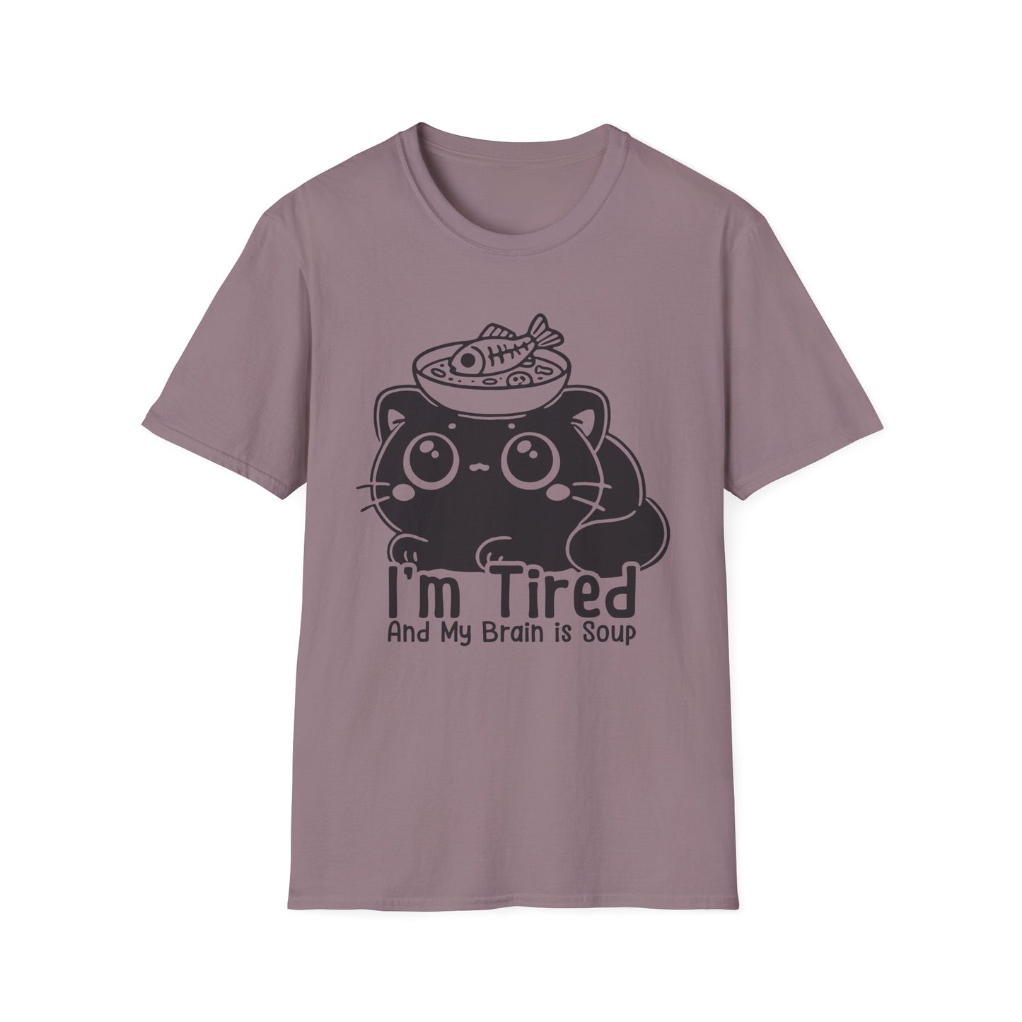 I'm Tired and My Brain is Soup Shirt, Cute Exhausted Cat with Soup Bowl Tee