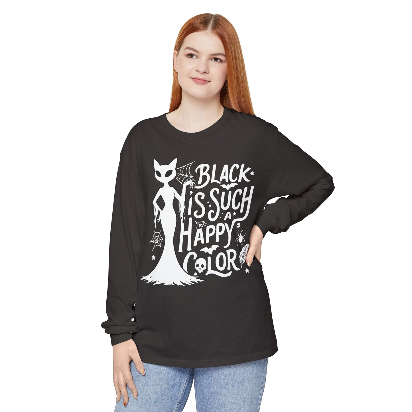 Black is Such a Happy Color Unisex Garment-dyed Long Sleeve T-Shirt