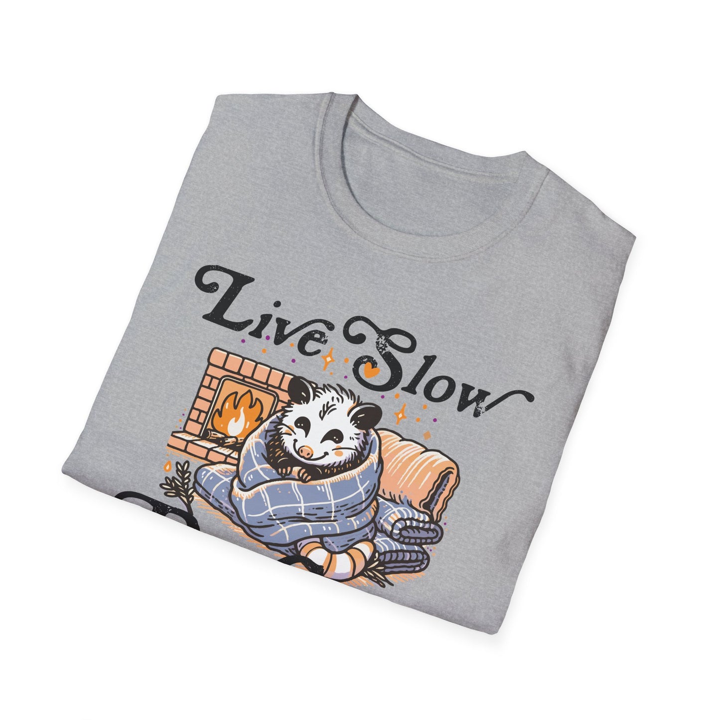 Live Slow Die Cozy Cottagecore Possum Tee for Introverts and Blanket Enthusiasts