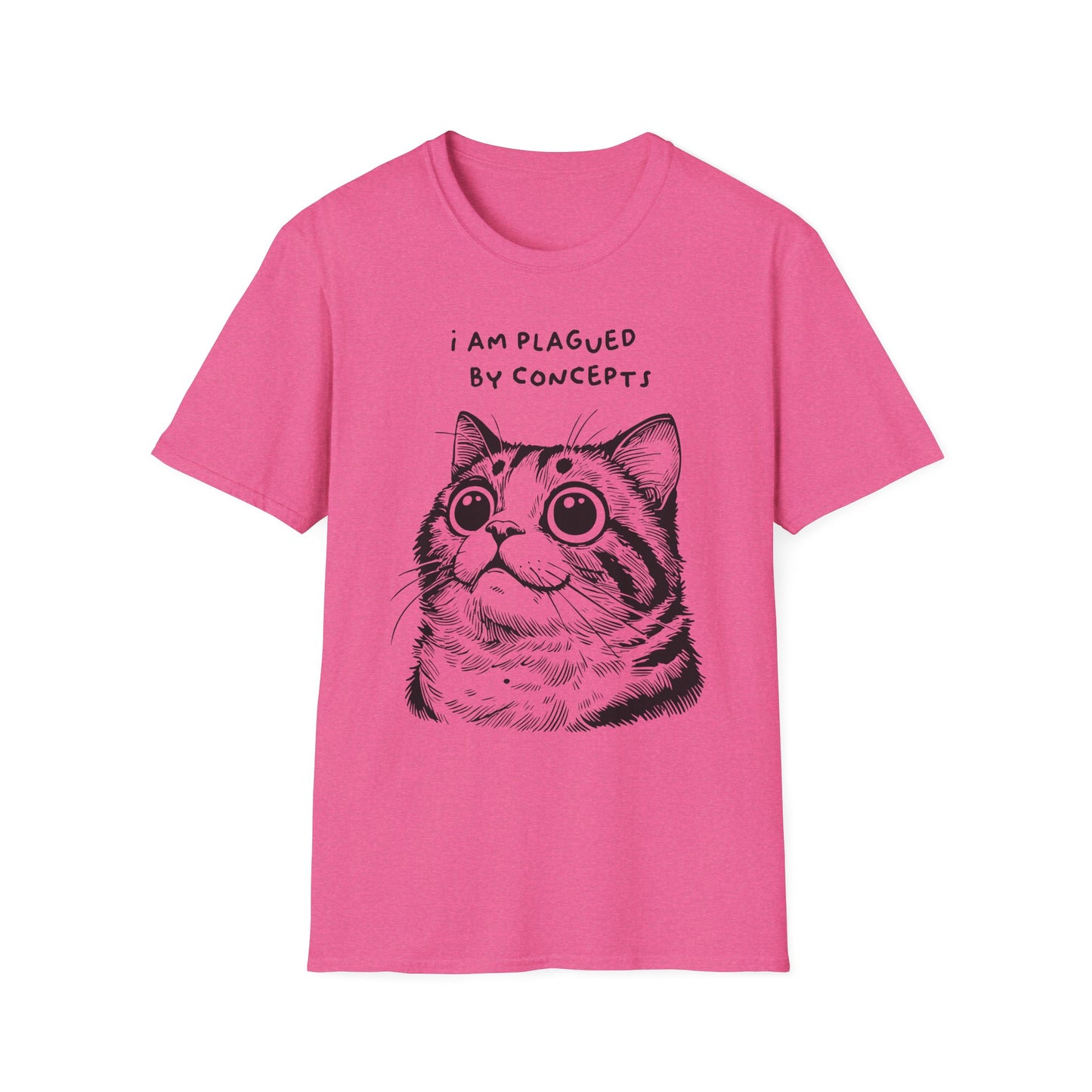 I Am Plagued by Concepts Tee, Existential Meme Cat Design for Overthinkers