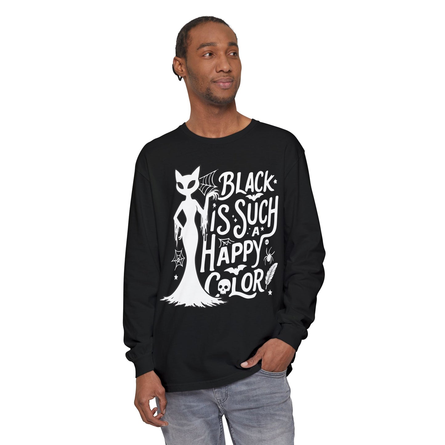 Black is Such a Happy Color Unisex Garment-dyed Long Sleeve T-Shirt