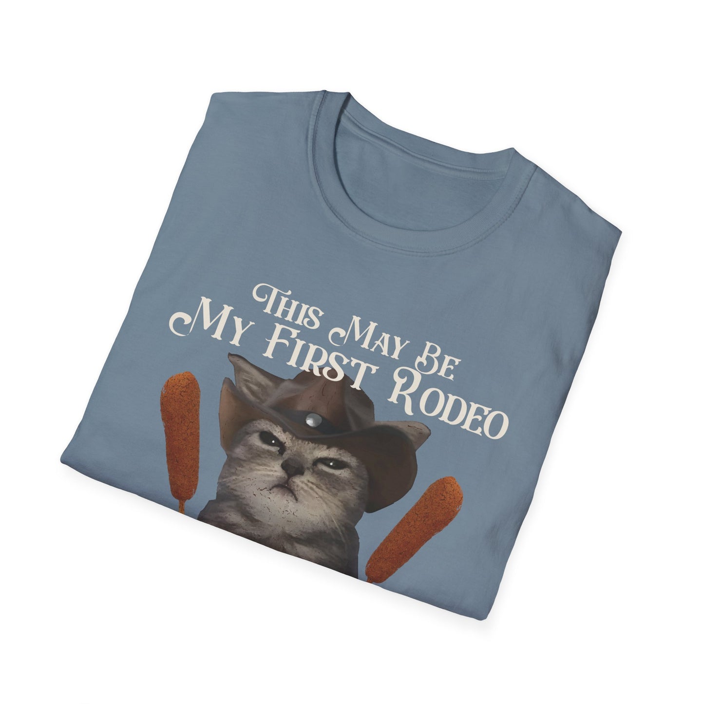 Cowboy Cat Rodeo Tee, This May Be My First Rodeo But I'm on My 5th Corndog Shirt