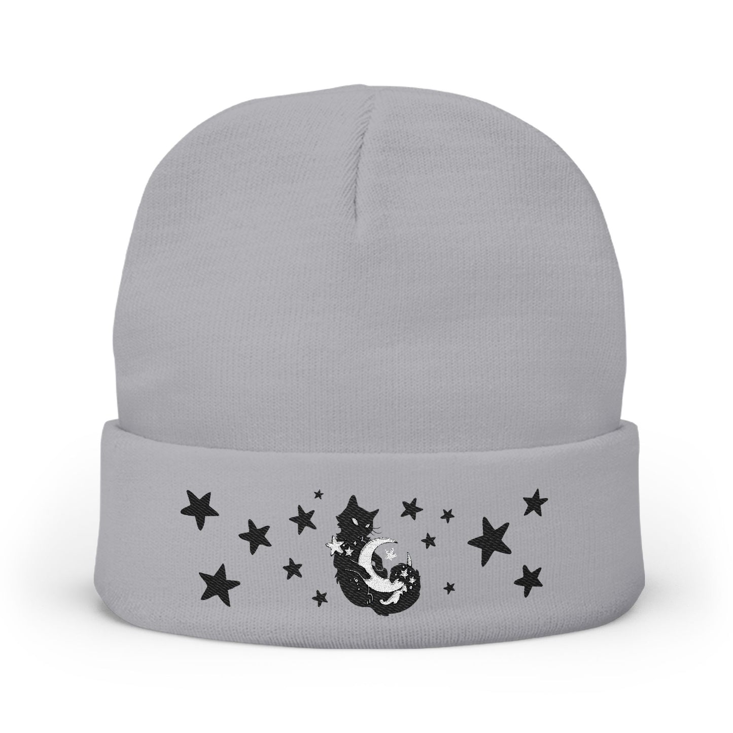 Moon Kitty Amongst the Stars Knit Beanie (Embroidery)
