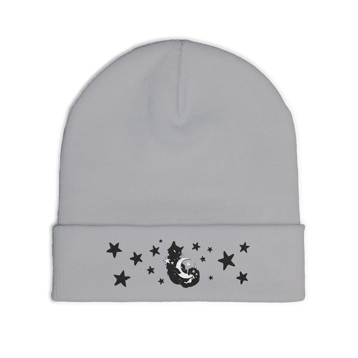 Moon Kitty Amongst the Stars Knit Beanie (Embroidery)