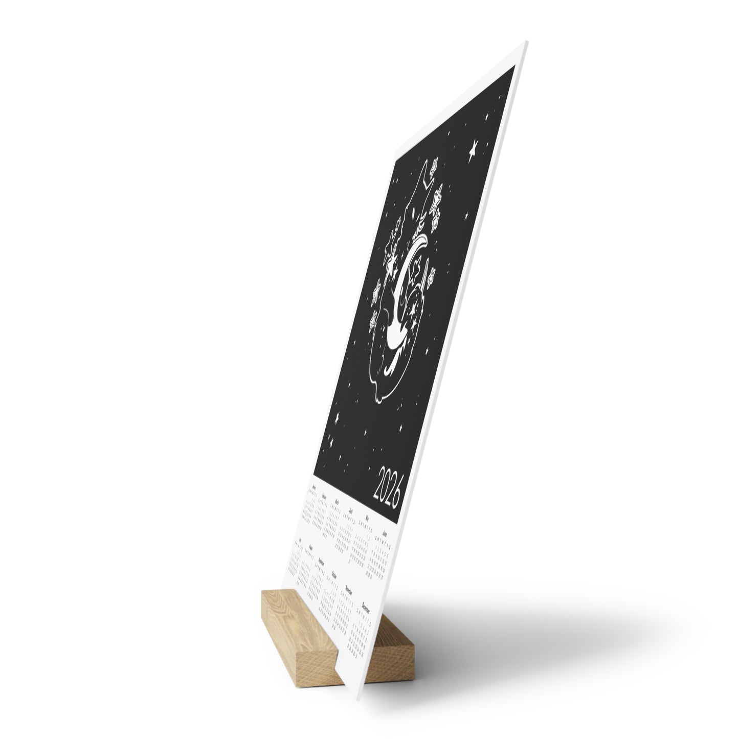 Moon Kitty 2026 Calendar on Gallery Board with Stand