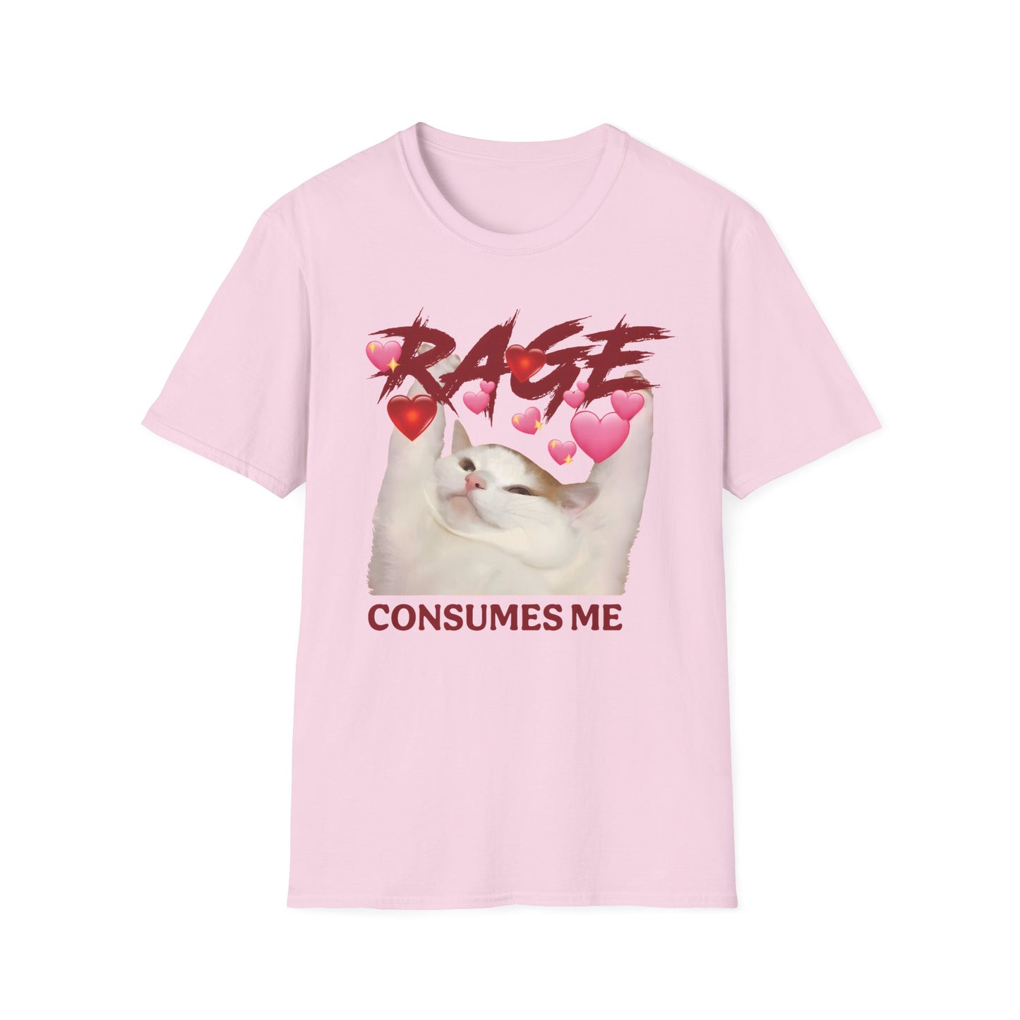 Rage Consumes Me Meme Tee with Hearts and Chaos Energy Vibes