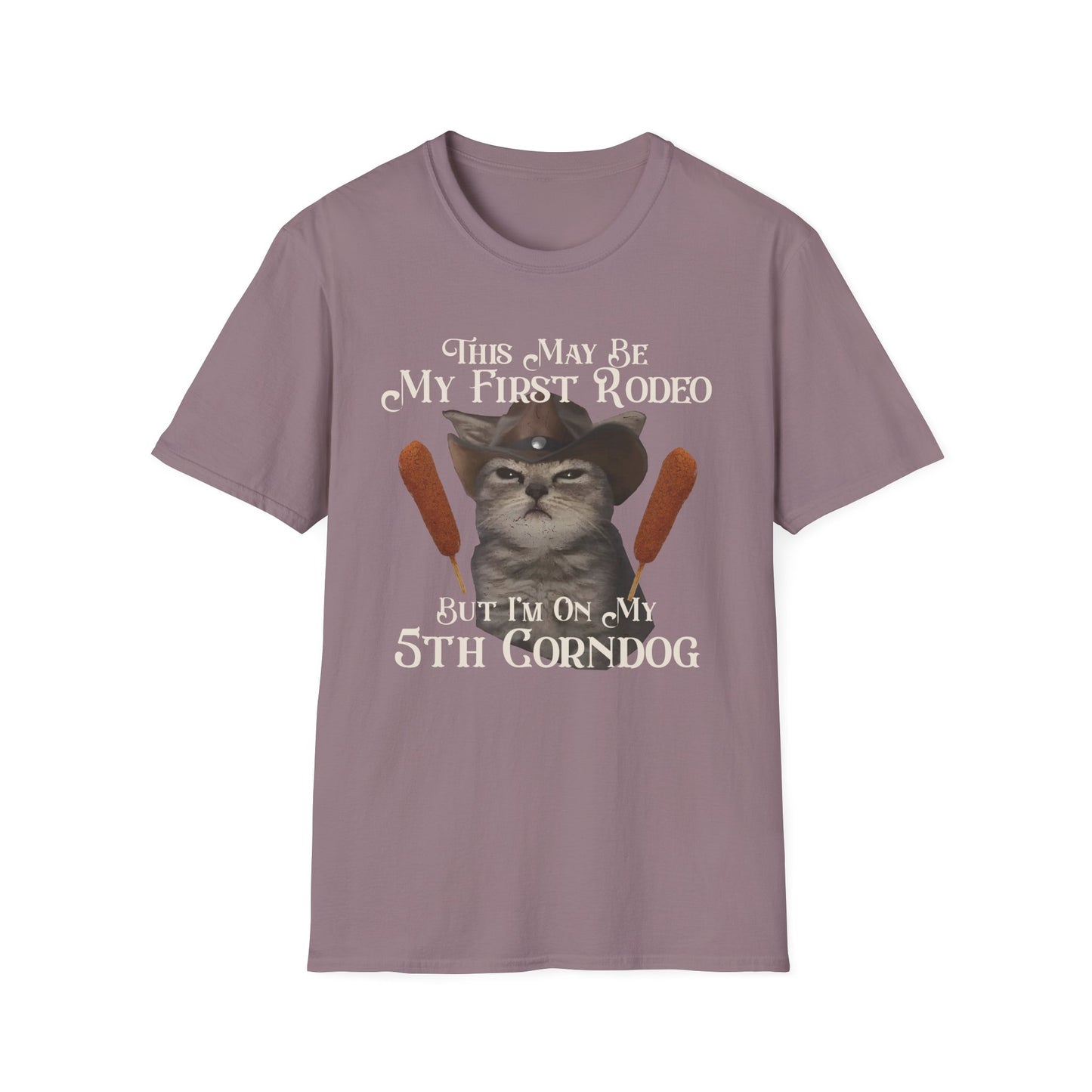 Cowboy Cat Rodeo Tee, This May Be My First Rodeo But I'm on My 5th Corndog Shirt