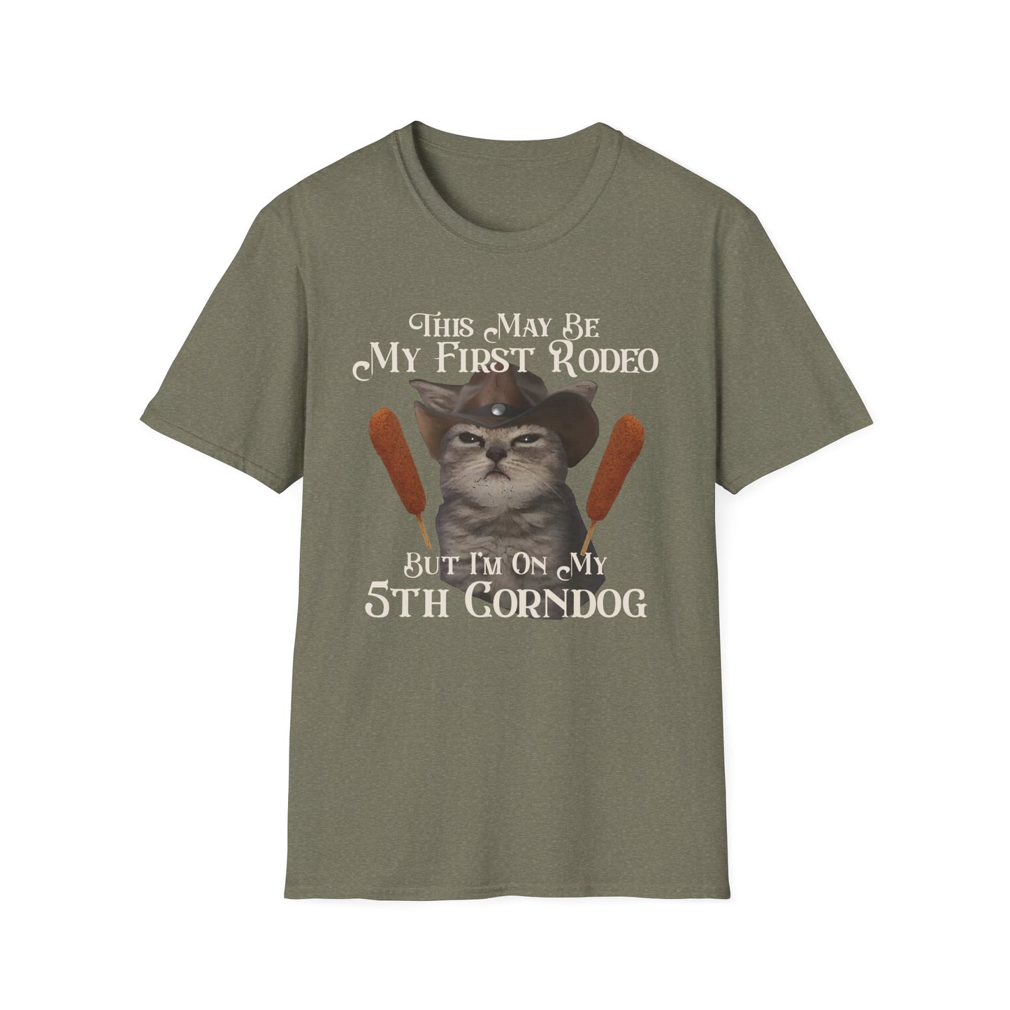 Cowboy Cat Rodeo Tee, This May Be My First Rodeo But I'm on My 5th Corndog Shirt