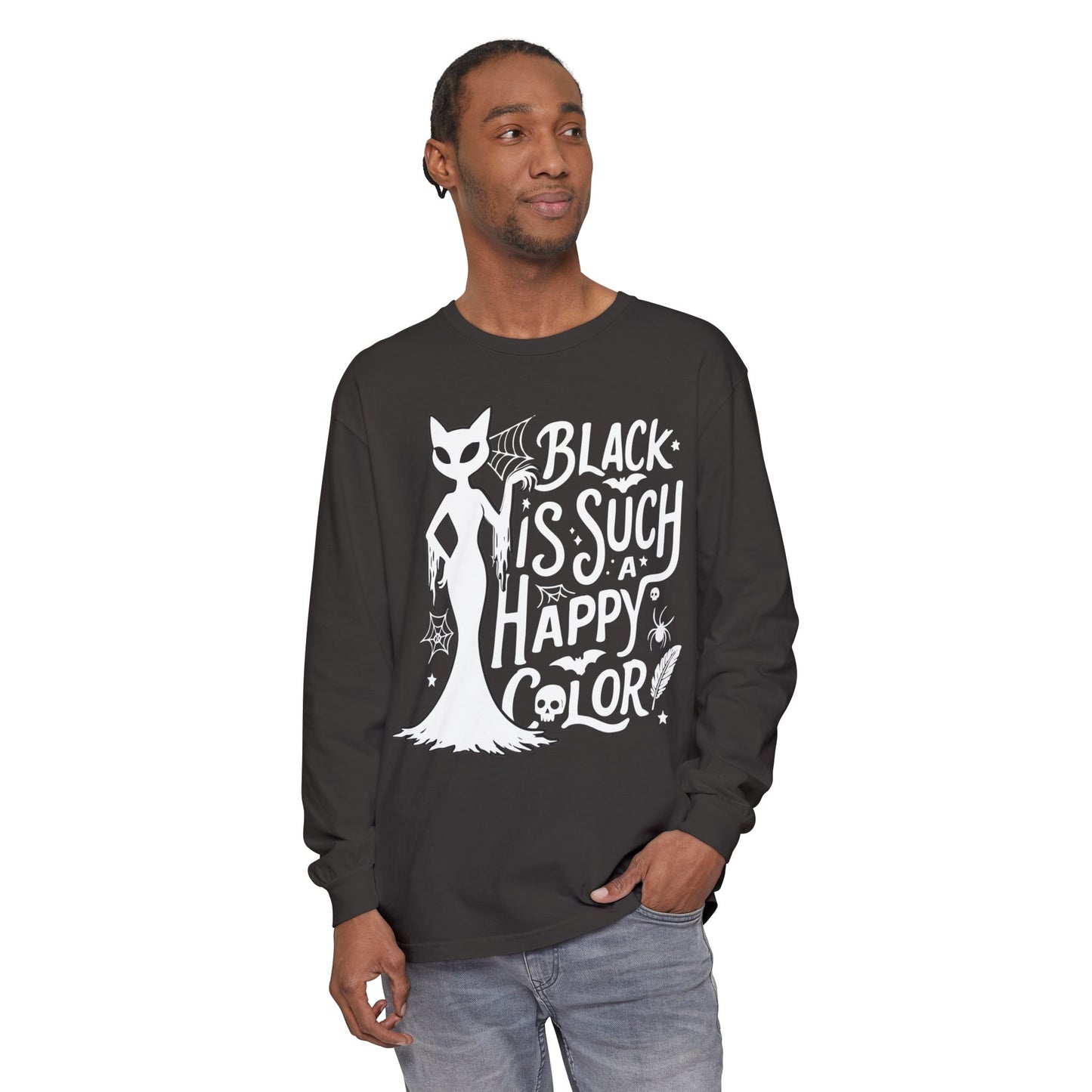 Black is Such a Happy Color Unisex Garment-dyed Long Sleeve T-Shirt