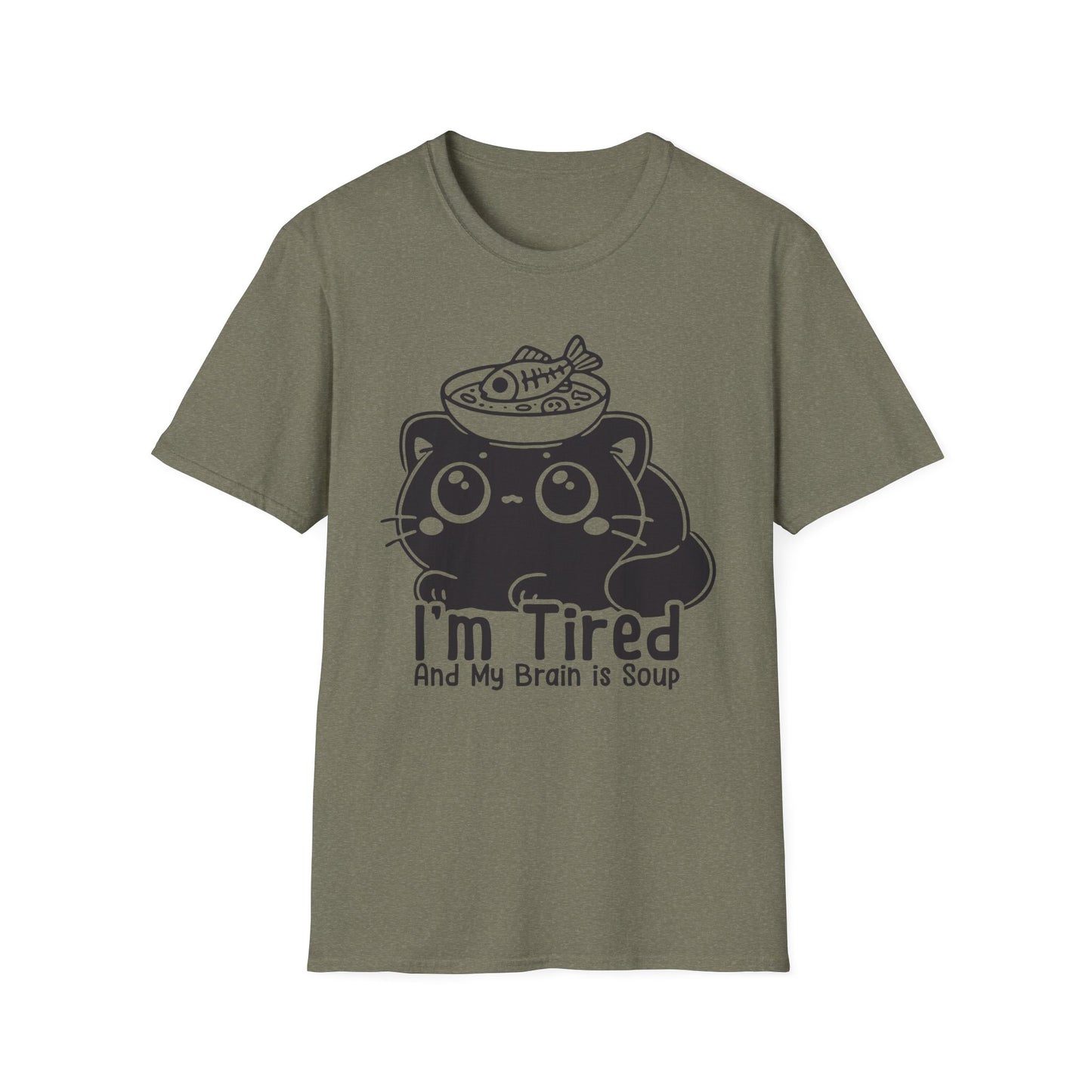 I'm Tired and My Brain is Soup Shirt, Cute Exhausted Cat with Soup Bowl Tee