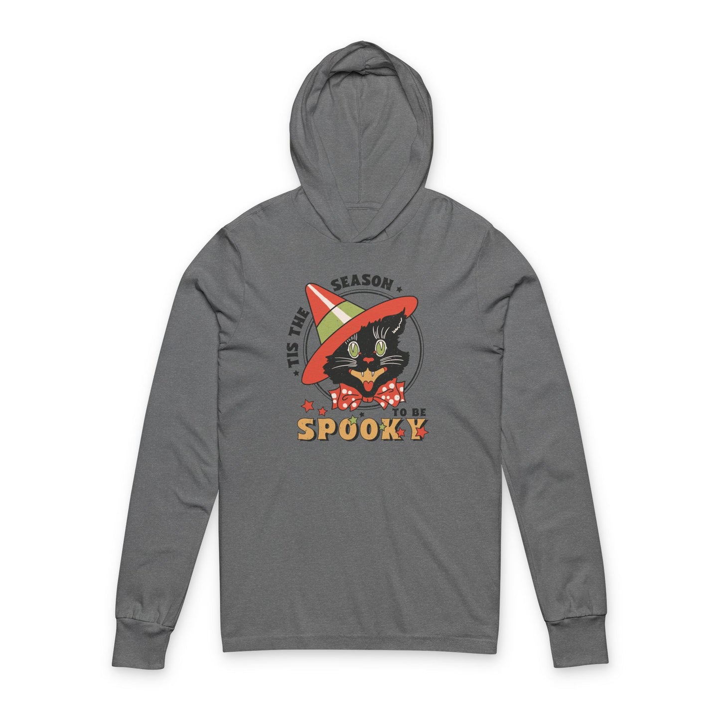 Halloween Cat Spooky Season Vintage Distressed Style Unisex Hooded Long Sleeve Tee