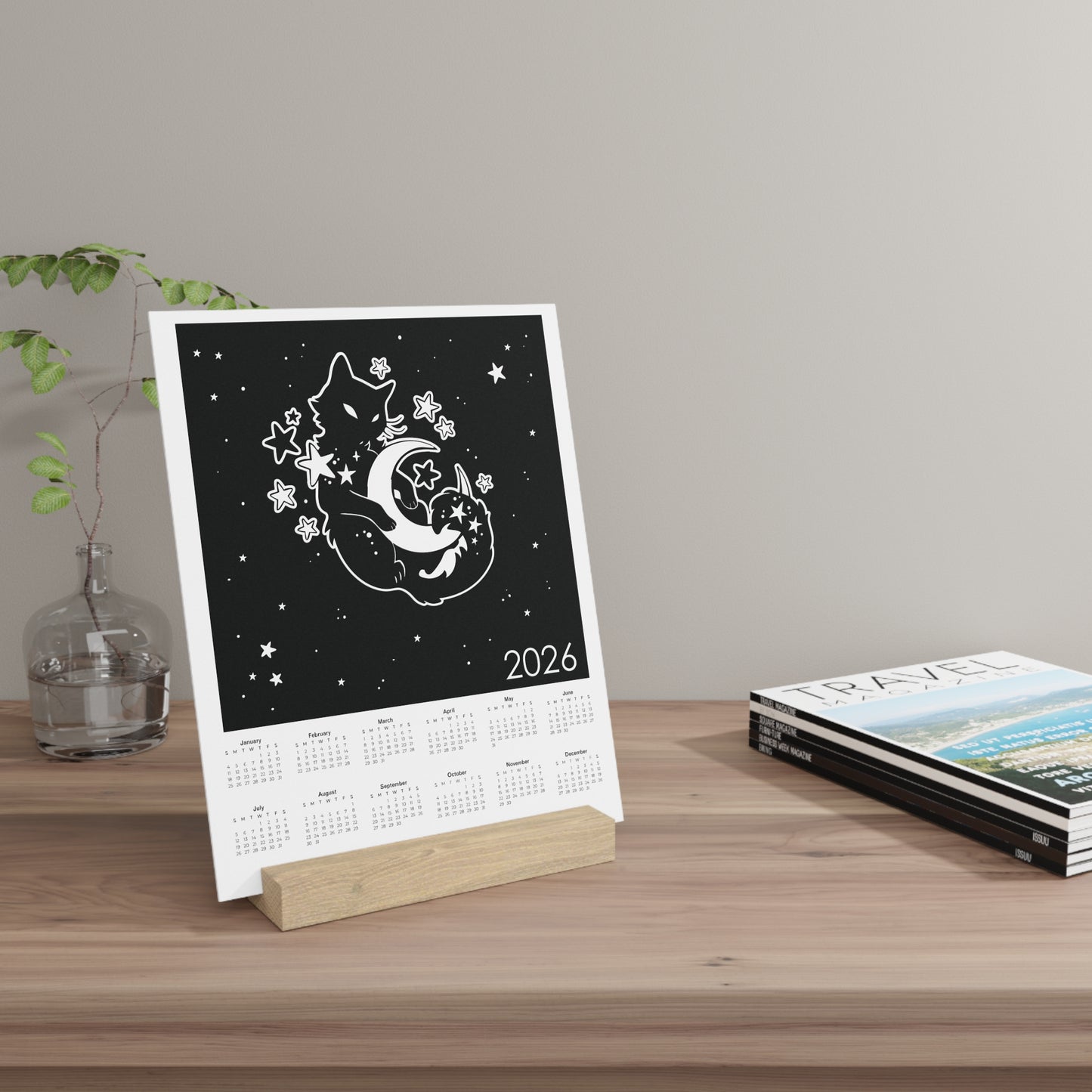 Moon Kitty 2026 Calendar on Gallery Board with Stand