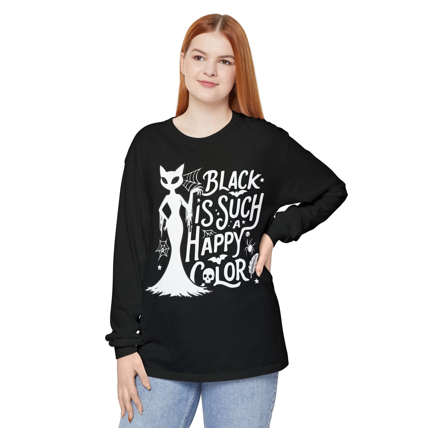 Black is Such a Happy Color Unisex Garment-dyed Long Sleeve T-Shirt