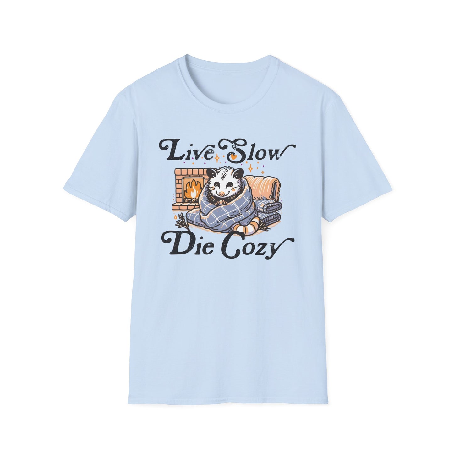 Live Slow Die Cozy Cottagecore Possum Tee for Introverts and Blanket Enthusiasts