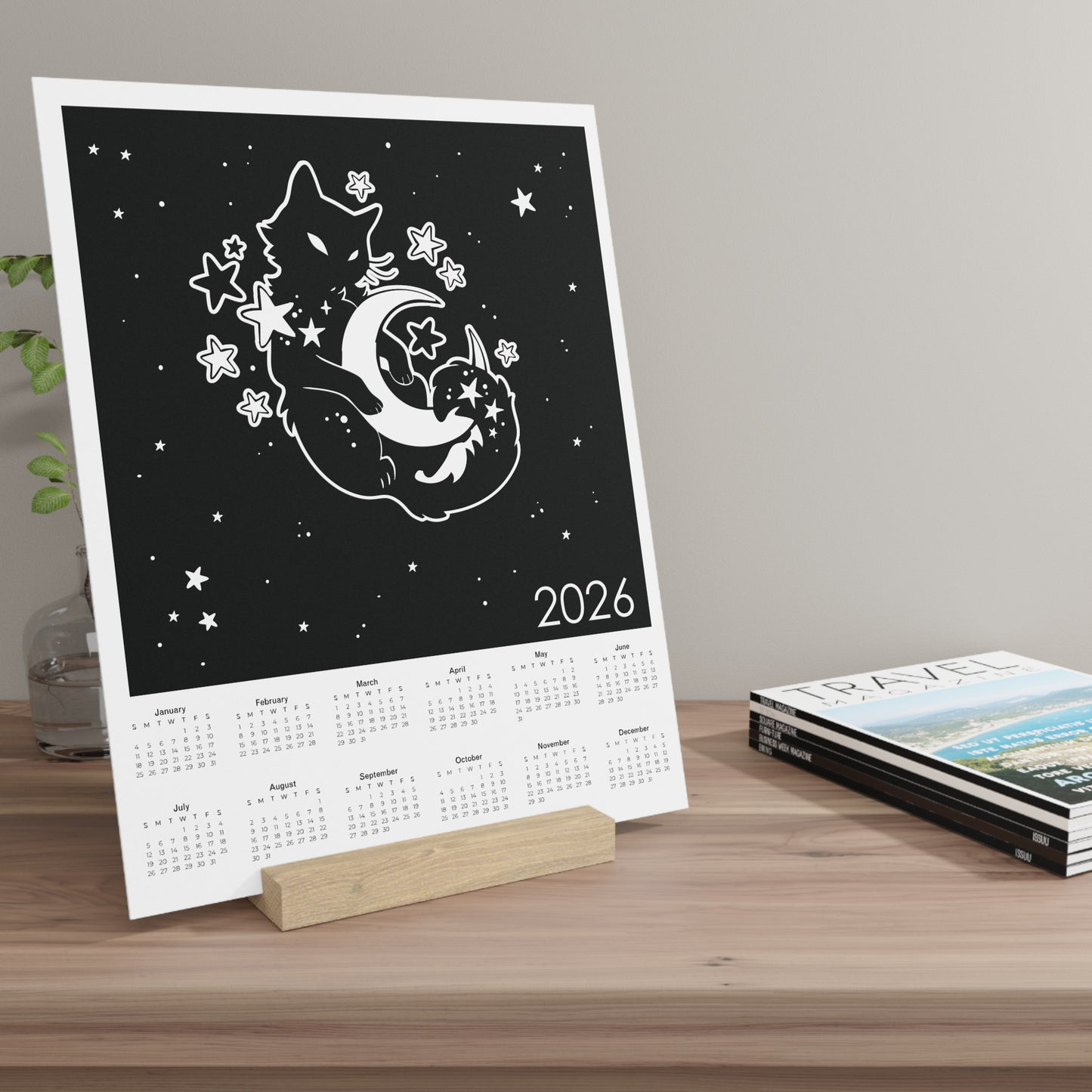 Moon Kitty 2026 Calendar on Gallery Board with Stand