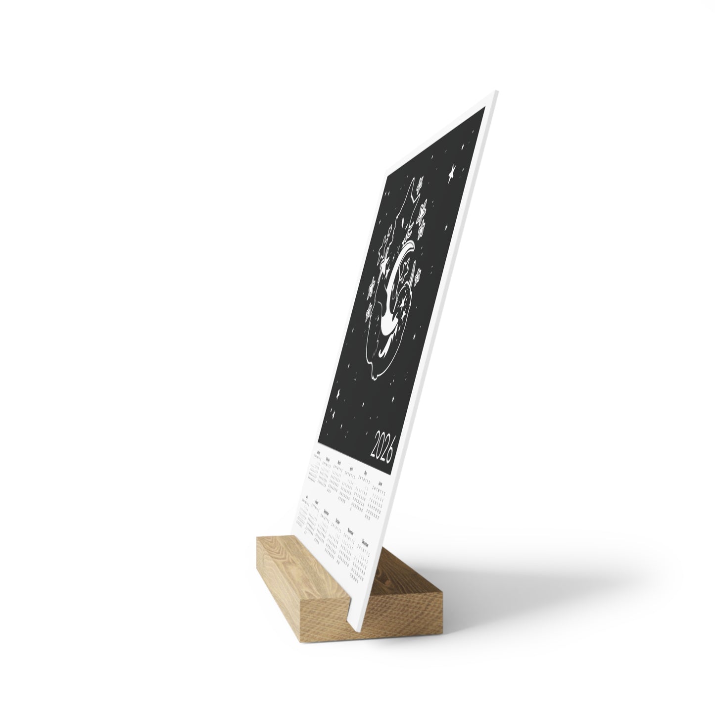 Moon Kitty 2026 Calendar on Gallery Board with Stand