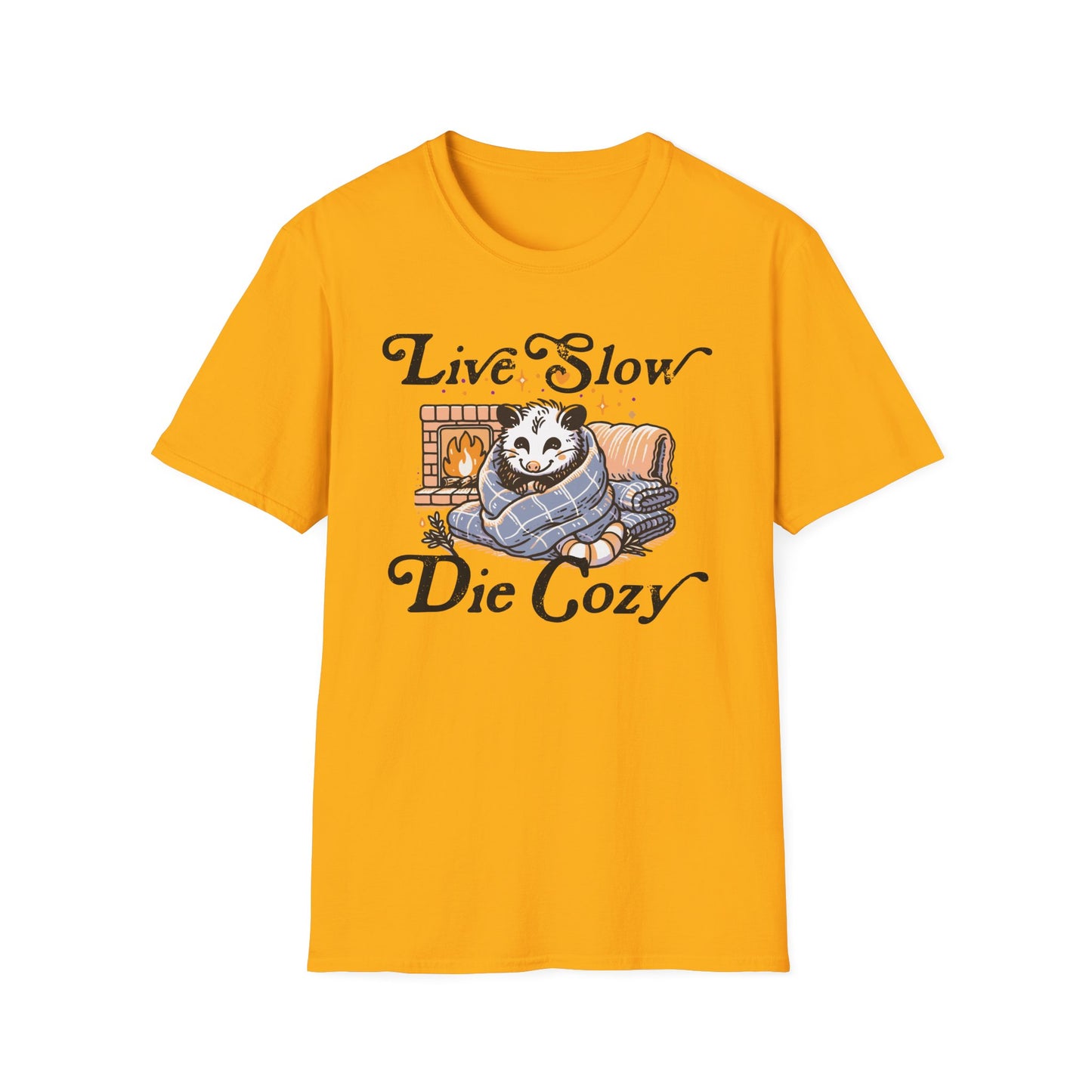 Live Slow Die Cozy Cottagecore Possum Tee for Introverts and Blanket Enthusiasts