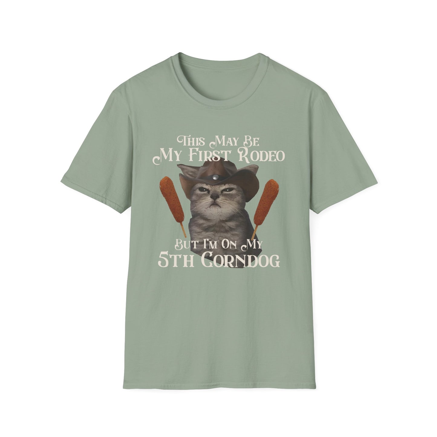Cowboy Cat Rodeo Tee, This May Be My First Rodeo But I'm on My 5th Corndog Shirt