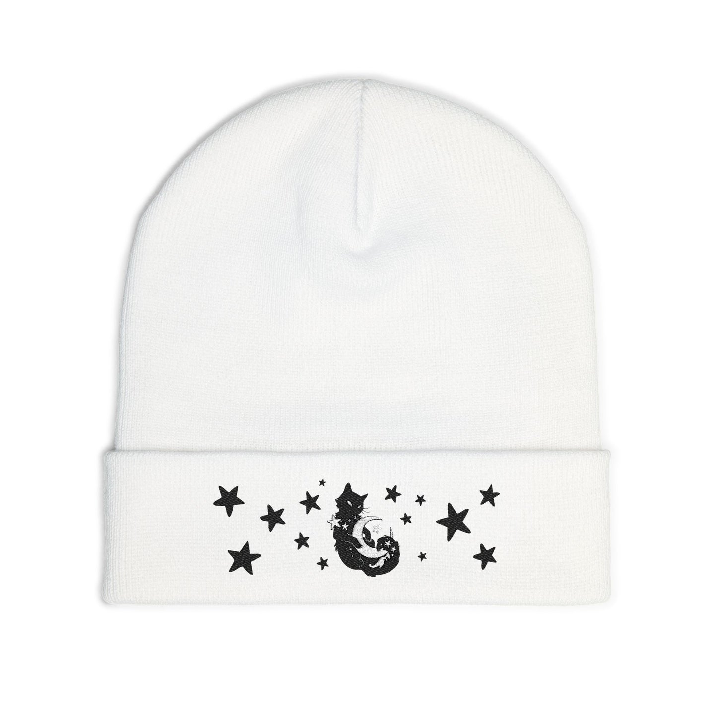 Moon Kitty Amongst the Stars Knit Beanie (Embroidery)