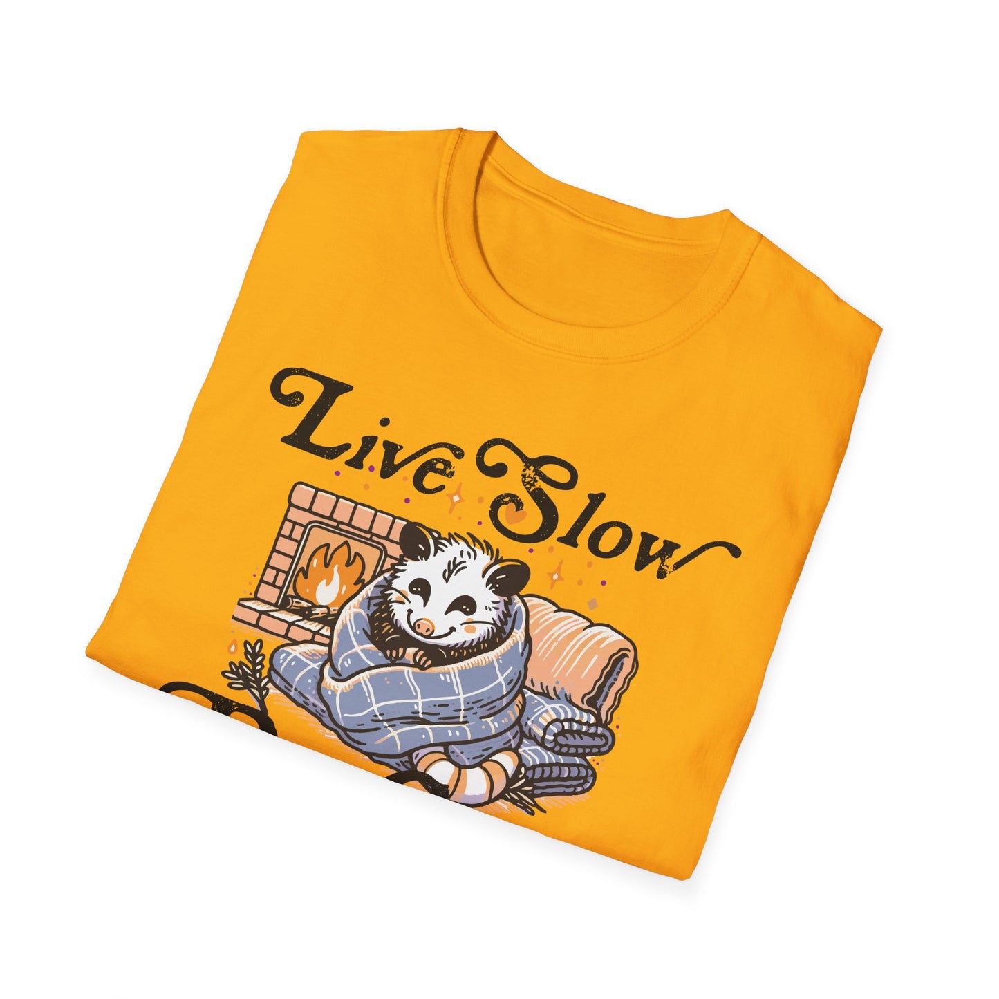 Live Slow Die Cozy Cottagecore Possum Tee for Introverts and Blanket Enthusiasts