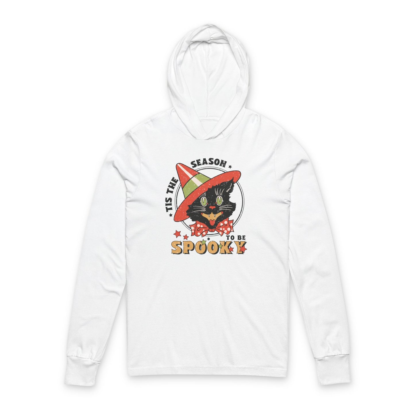 Halloween Cat Spooky Season Vintage Distressed Style Unisex Hooded Long Sleeve Tee
