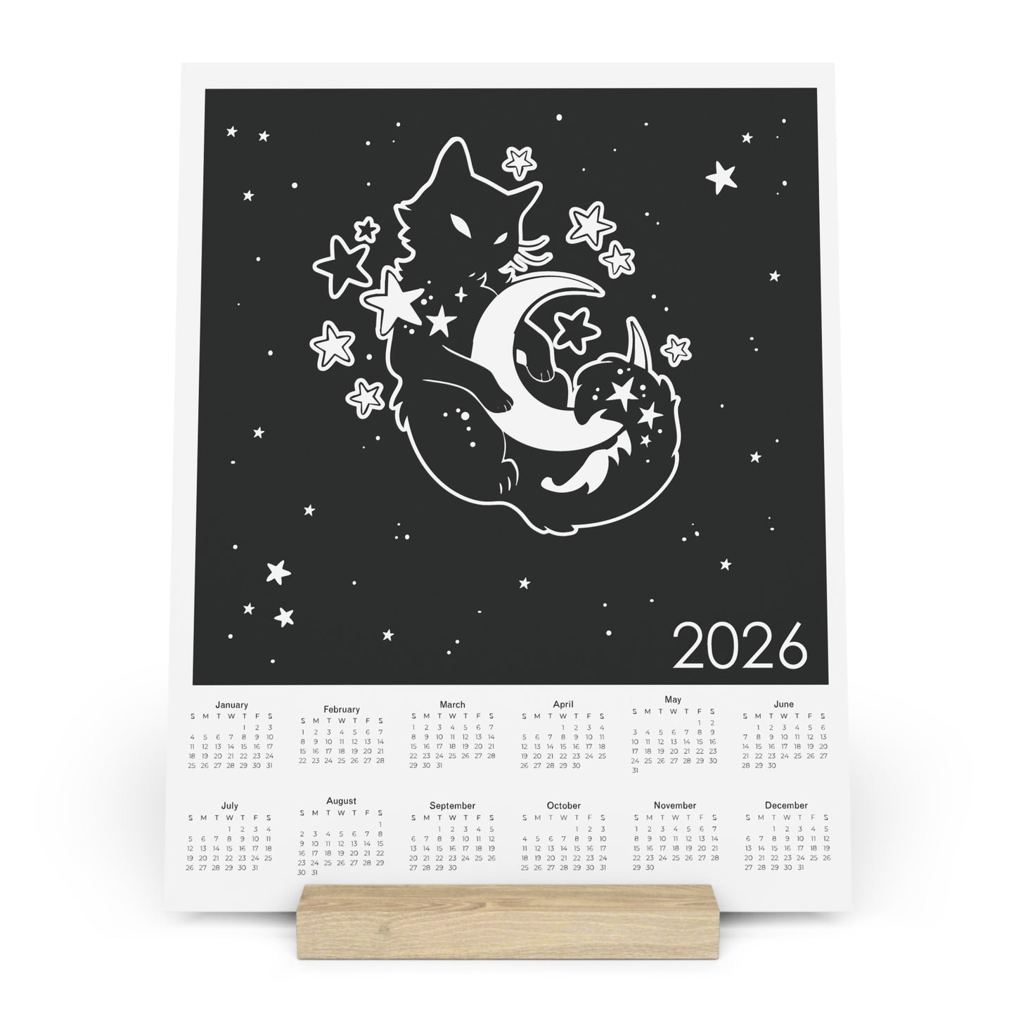 Moon Kitty 2026 Calendar on Gallery Board with Stand