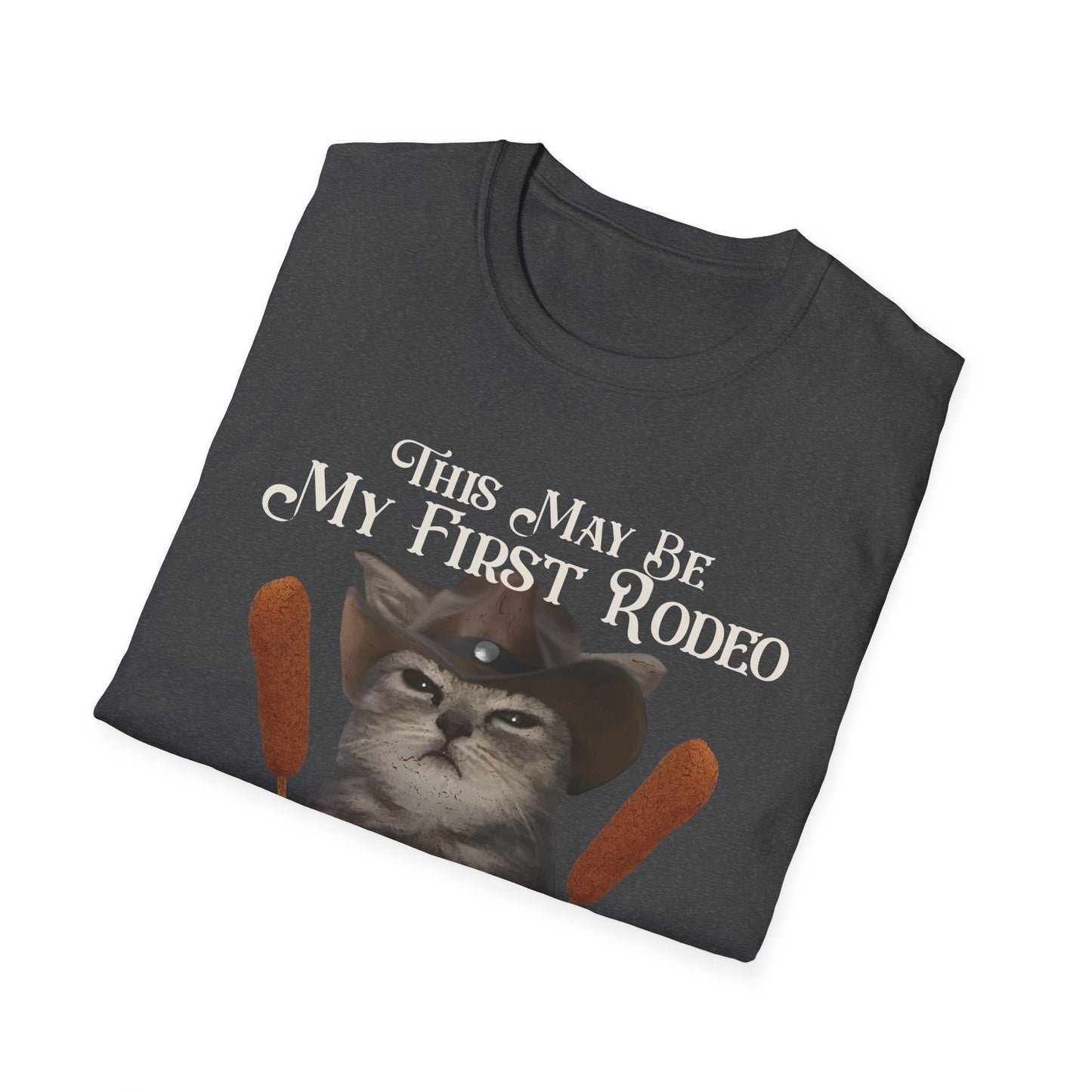 Cowboy Cat Rodeo Tee, This May Be My First Rodeo But I'm on My 5th Corndog Shirt