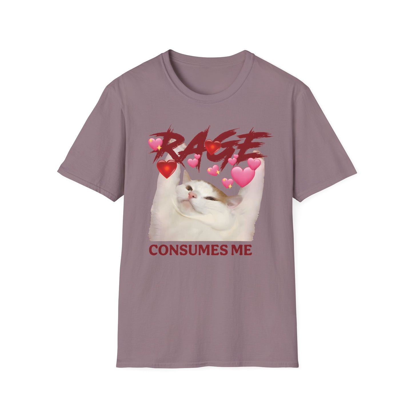 Rage Consumes Me Meme Tee with Hearts and Chaos Energy Vibes
