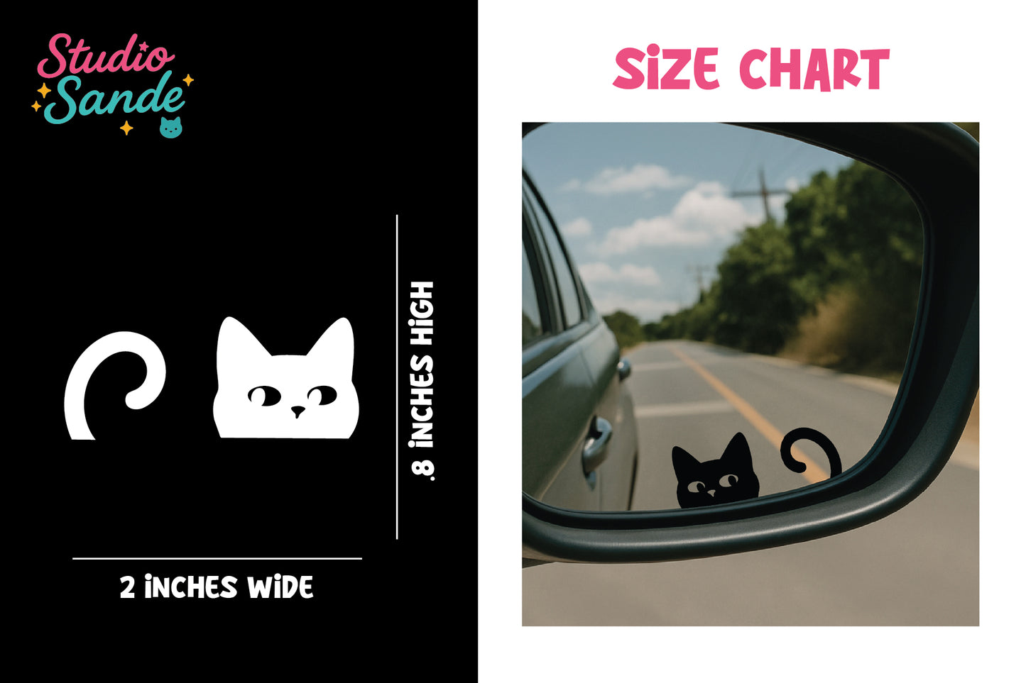 Mini Cat Transfer Decal Set – 2" Vinyl Car Mirror Stickers