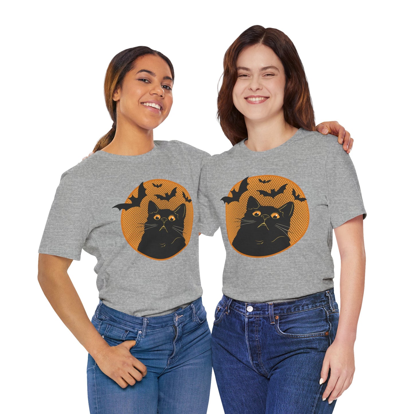 Funny Cat Halloween Shirt Retro Black Cat & Bats Tee, Spooky Season Graphic