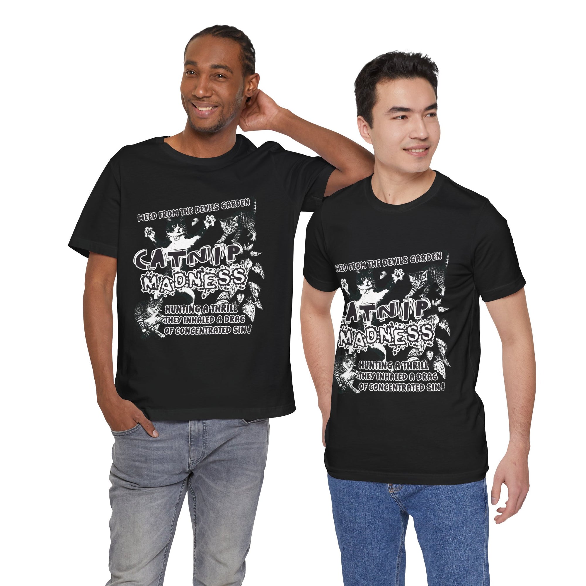 Two men wearing navy blue t-shirts with a Memorial Day design on a white background