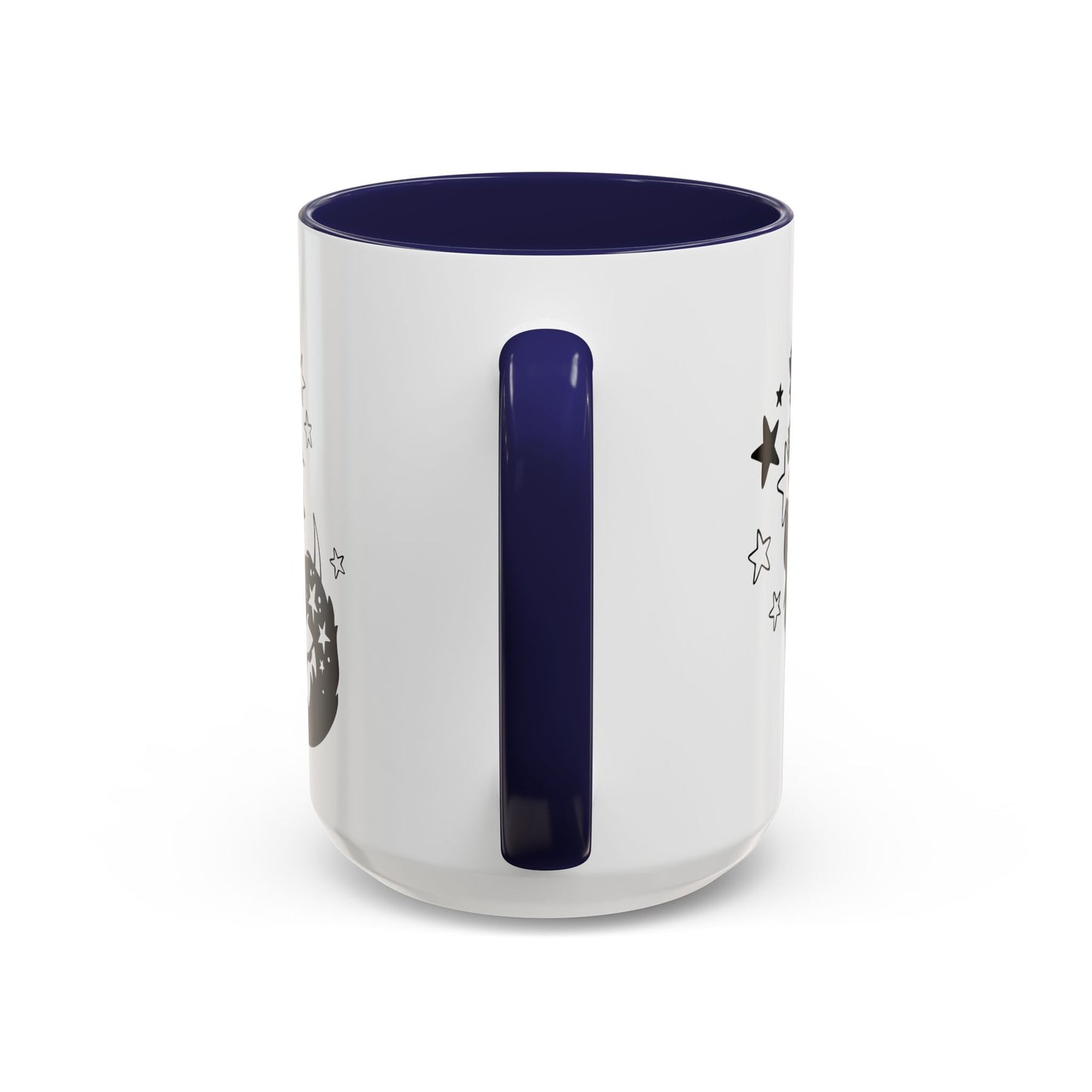 White mug with black interior and handle on a white background