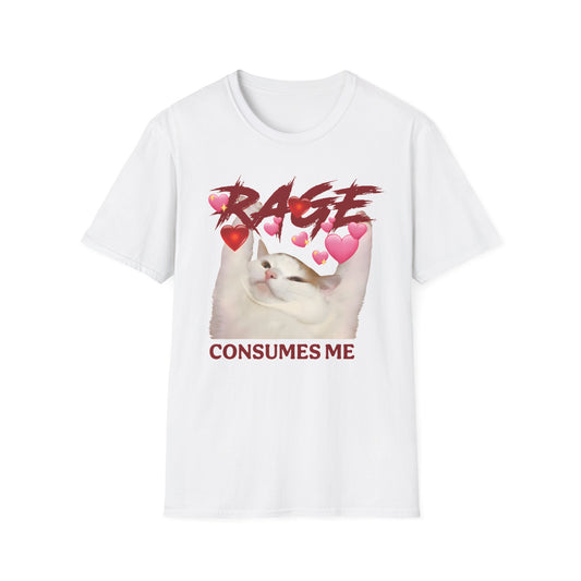 Rage Consumes Me Meme Tee with Hearts and Chaos Energy Vibes