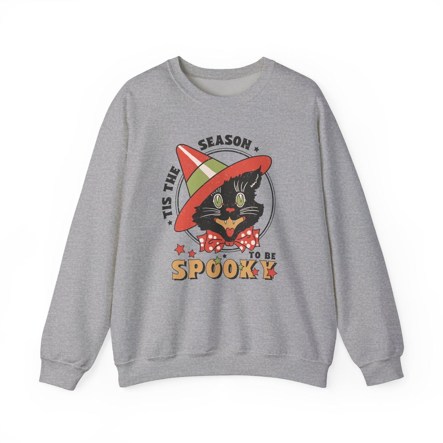 Halloween Cat Spooky Season Vintage Distressed Style Unisex Heavy Blend™ Crewneck Sweatshirt