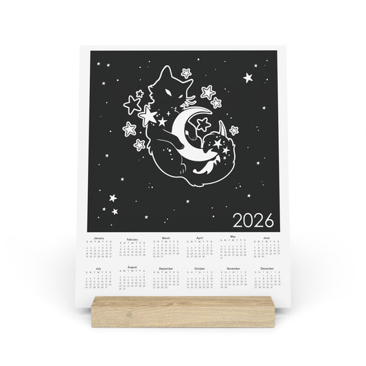 Moon Kitty 2026 Calendar on Gallery Board with Stand
