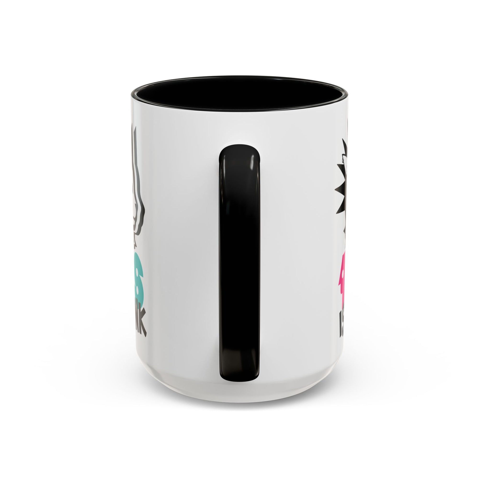 White mug with black interior and handle on a white background