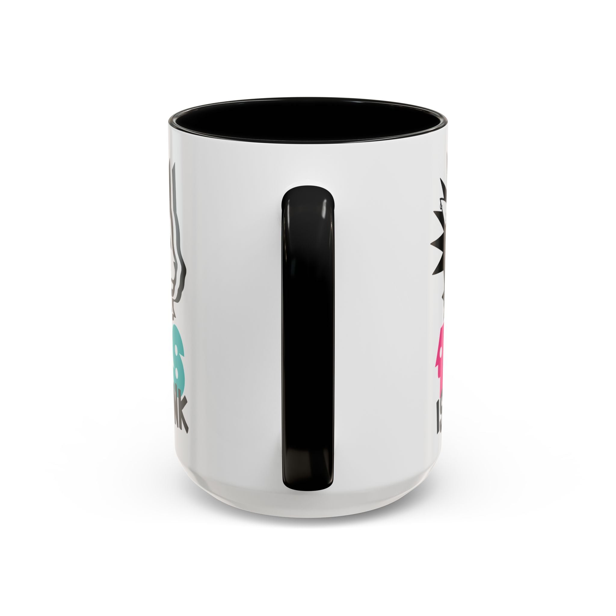 White mug with black interior and handle on a white background