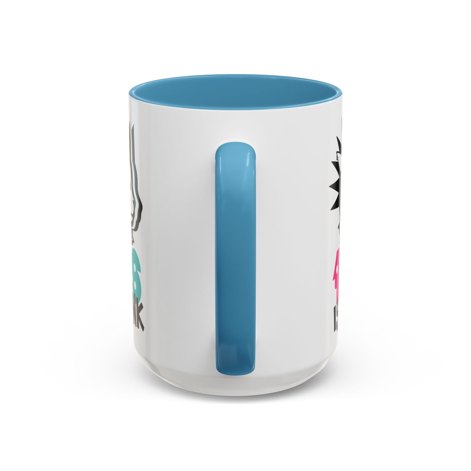 White mug with blue interior and handle on a white background