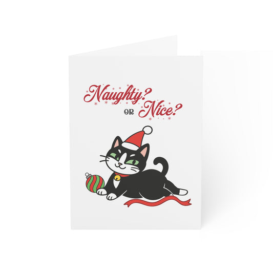 Naughty Santa Cat on White Greeting Cards (1, 10, 30, and 50pcs)