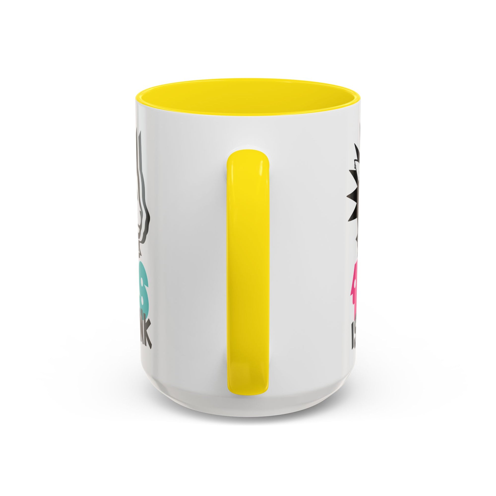 White mug with yellow interior and handle on a white background