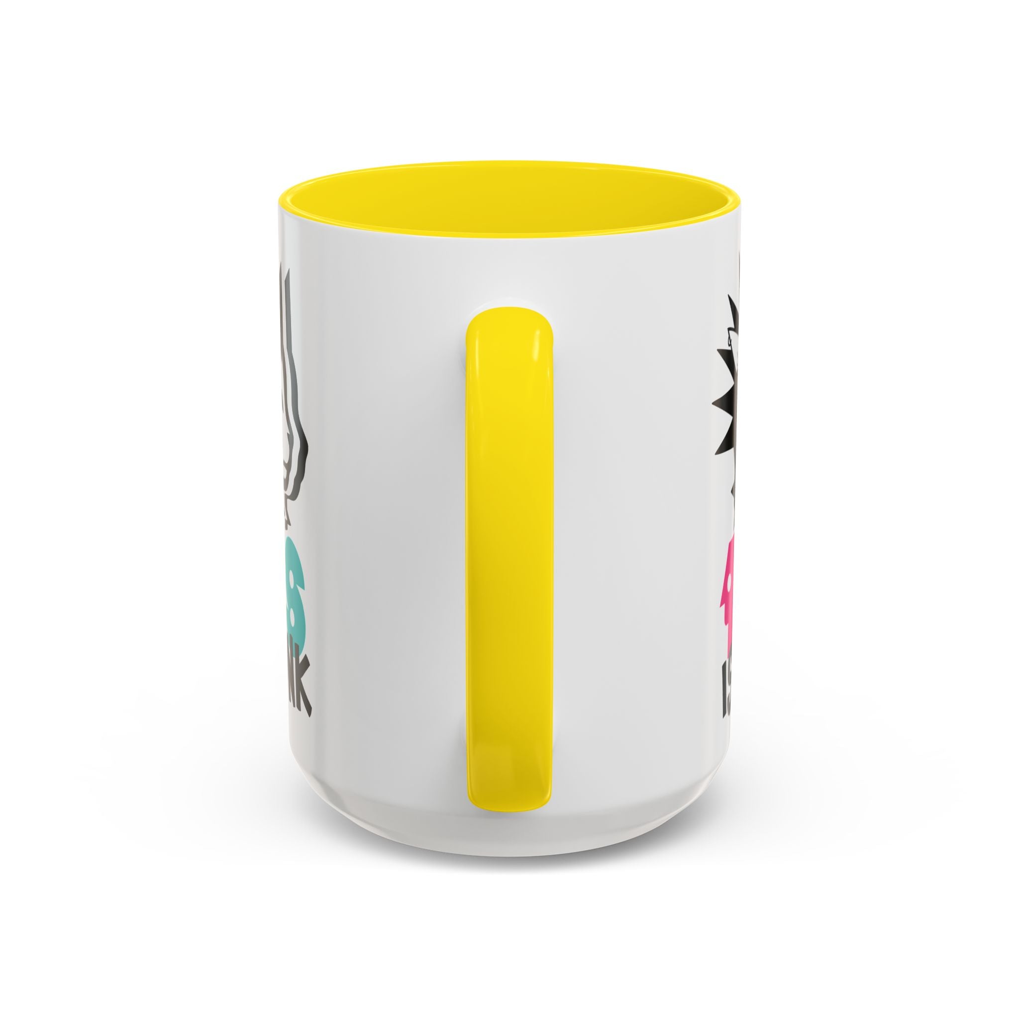 White mug with yellow interior and handle on a white background