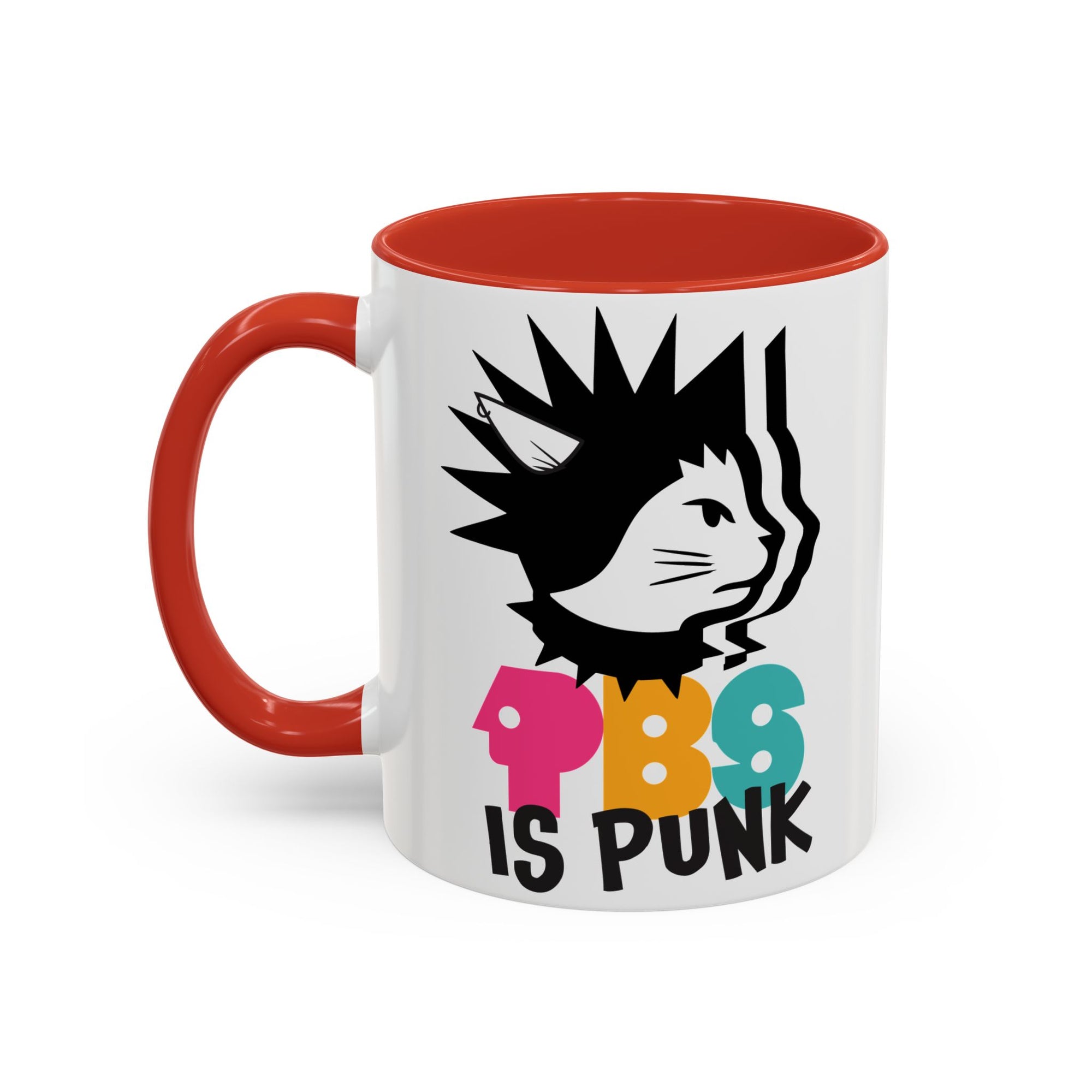 Mug with a graphic design and text on a white background